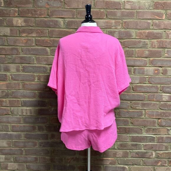 She + Sky Pink Gauze Button Down & Short Set Size Small NEW - Picture 4 of 11